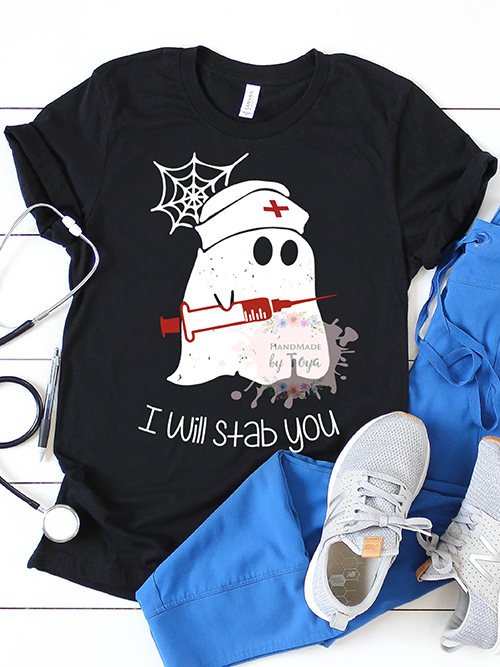 Ghost Nurse I Will Stab You Halloween SVG PNG Handmade by Toya