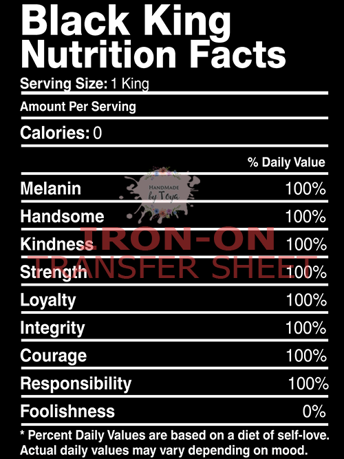 Download Black King Nutrition Facts Screen Print Iron On Transfer Sheet Only White Print Handmade By Toya