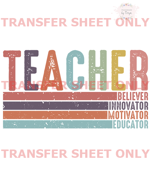 Retro Teacher (IRON ON TRANSFER SHEET ONLY) – Handmade by Toya