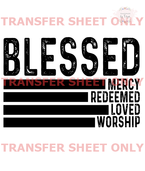 Blessed Redeemed Black (IRON ON TRANSFER SHEET ONLY) BLACK PRINT ...