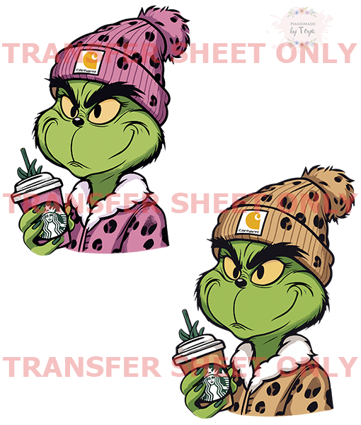 Grinch Starbies (IRON ON TRANSFER SHEET ONLY) Handmade by Toya